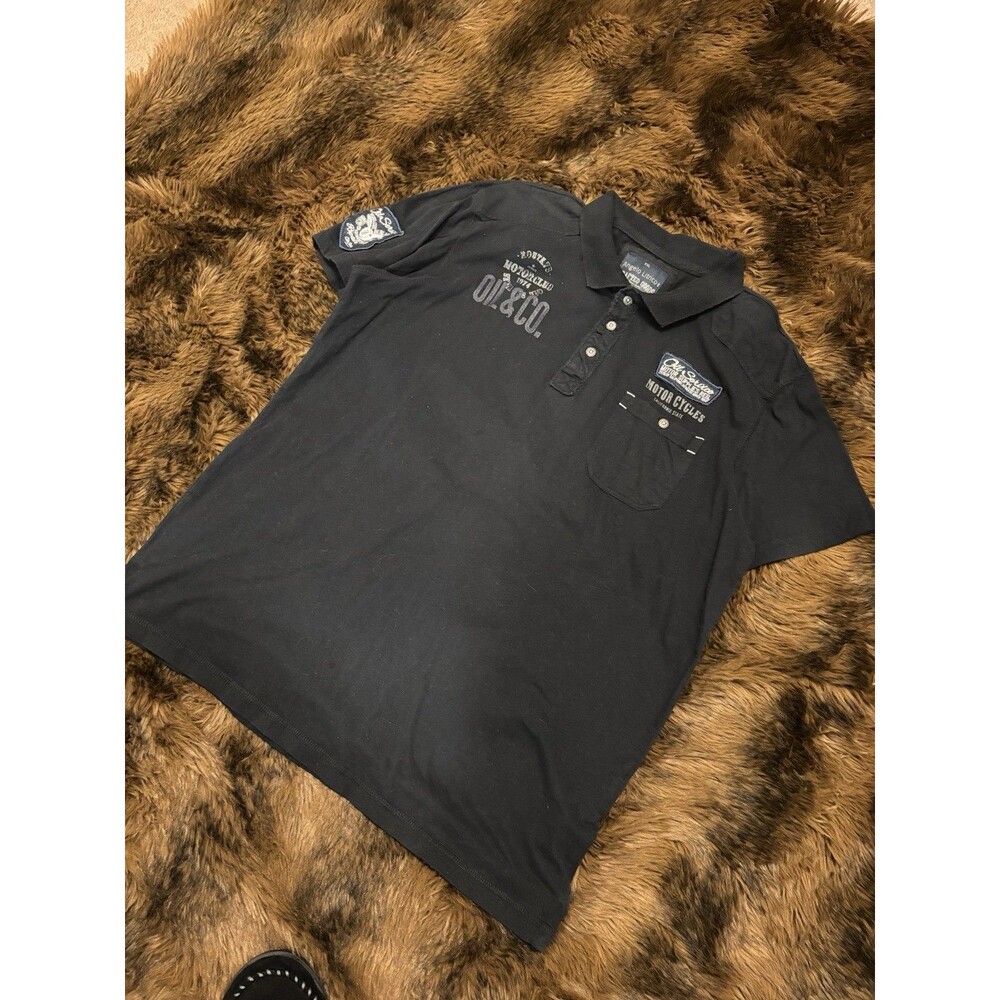 Y2K Men’s XXL Angelo Litrico Motorcycle Shop Polo T-shirt Distressed Black Gray